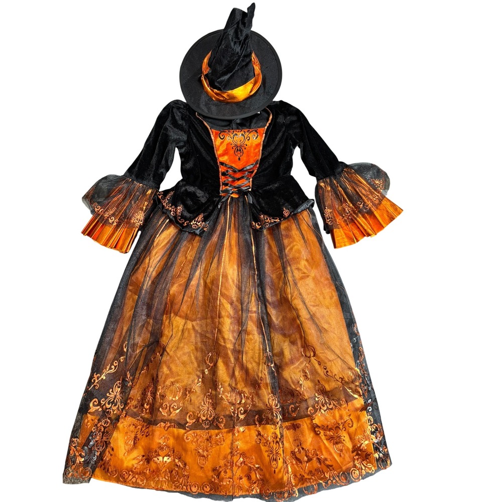 Target Witch Costume Kids Girls Large Black Orange Velvet Glitter Halloween Hat